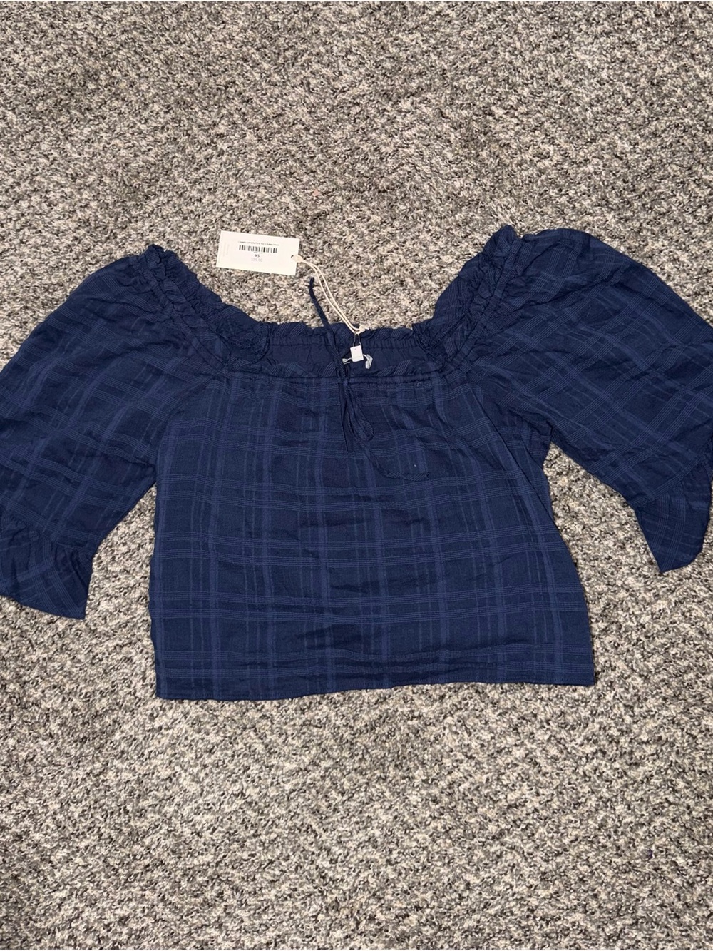 Z Supply Navy Off Shoulder Puff Sleeve Crop Top NWT XS